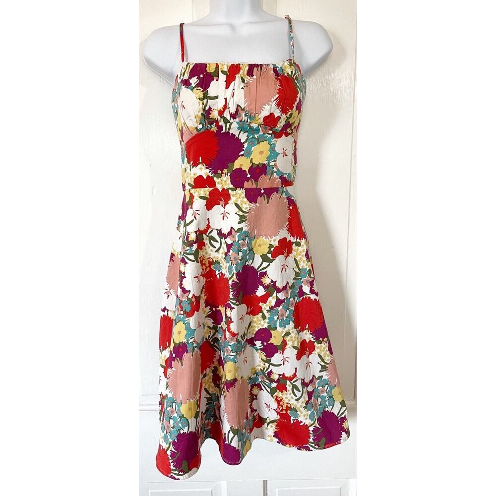 A.P.N.Y. Floral Midi Dress - Red, Yellow, Green, Purple